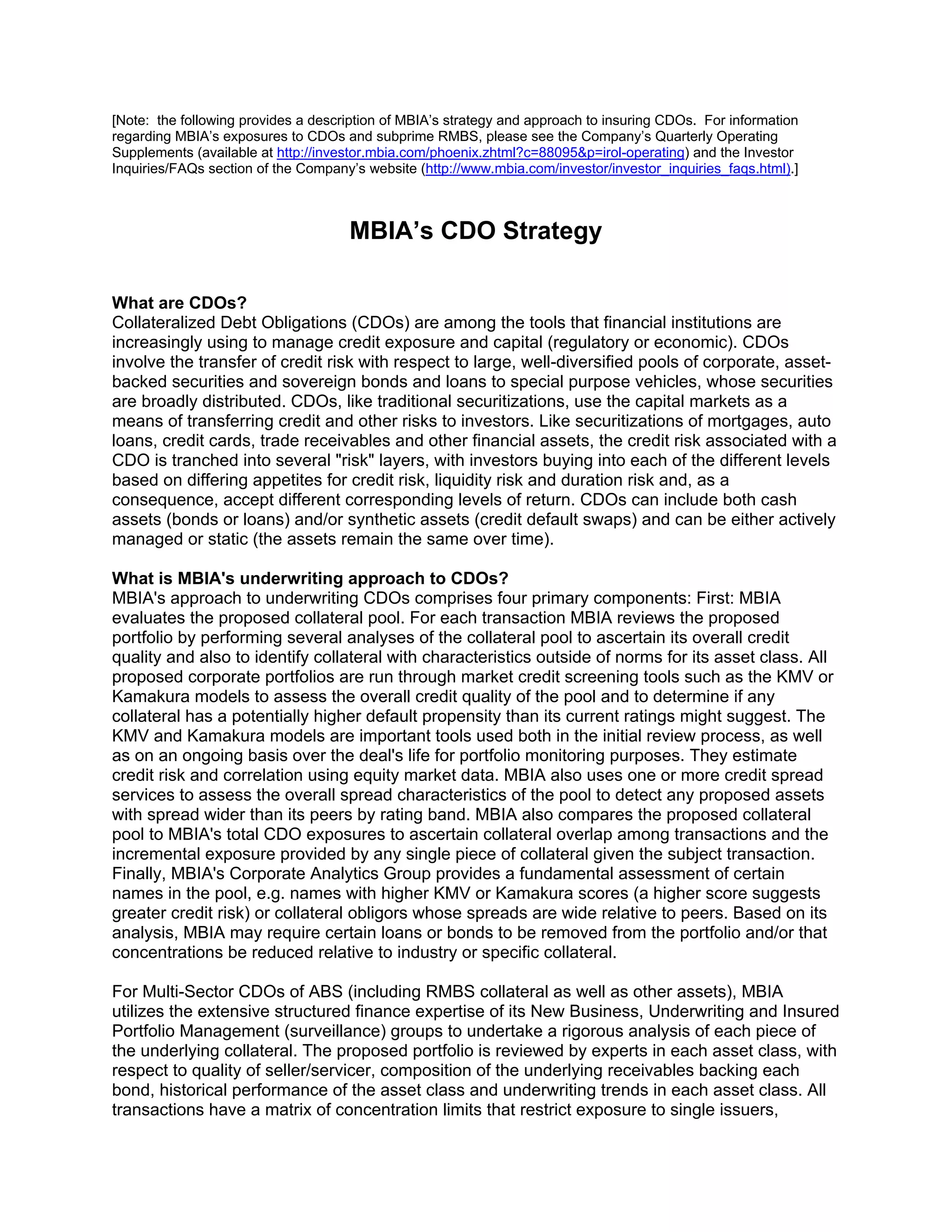 MBIA's CDO Strategy