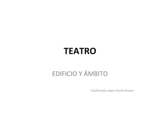 TEATRO
EDIFICIO Y ÁMBITO
Clasificación según Gastón Breyer.
 