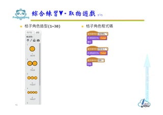  桔⼦角色造型(1~30)  桔⼦角色程式碼
綜合練習V - 取物遊戲 7/13
82
 