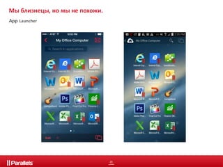 25 
Мы близнецы, но мы не похожи. 
App Launcher 
 