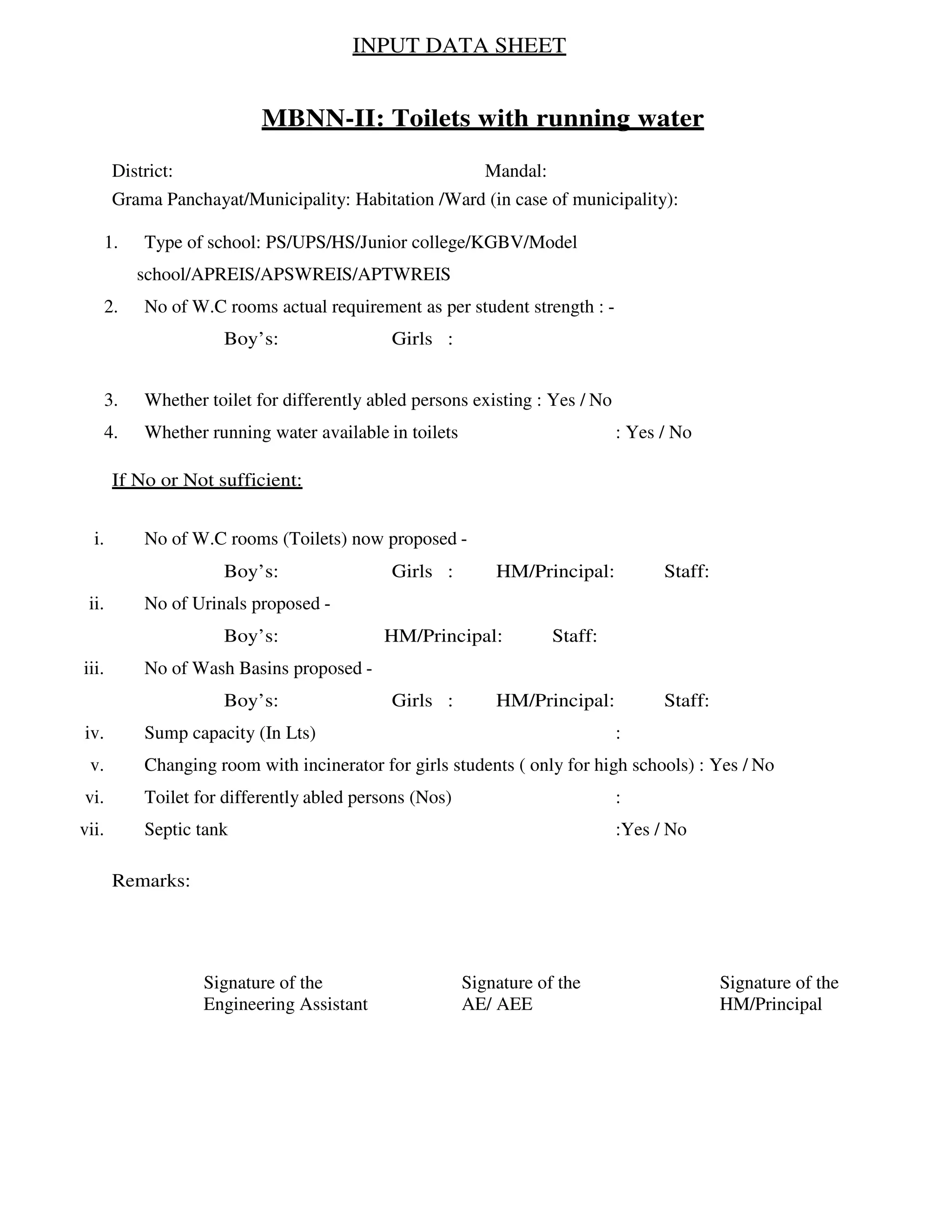 Mbnn input data sheets | PDF