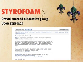 STYROFOAM
Crowd sourced discussion group
Open approach
 
