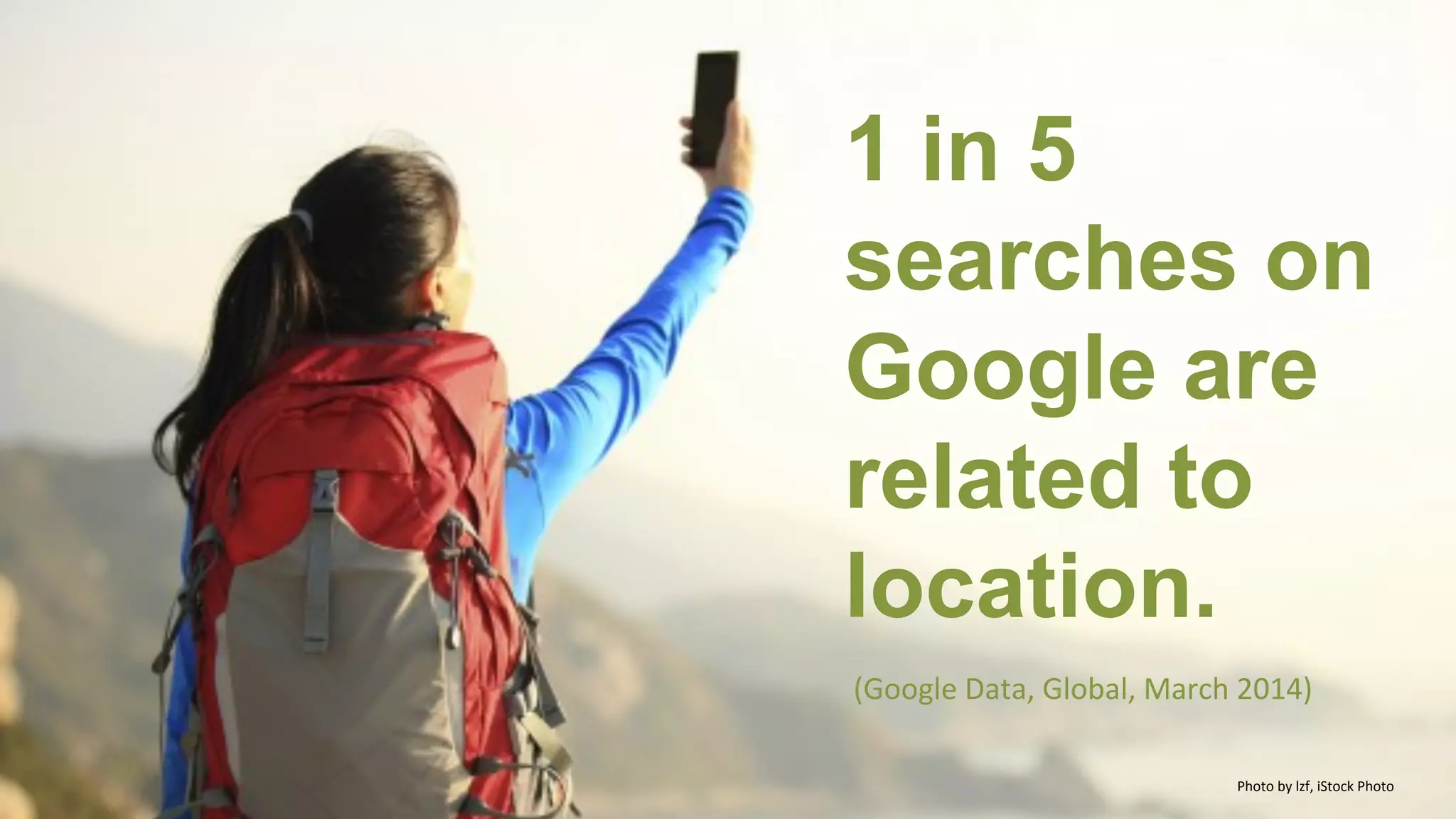 @kyleplacy
Photo	
  by	
  lzf,	
  iStock	
  Photo	
  
Photo	
  by	
  lzf,	
  iStock	
  Photo	
  
1 in 5
searches on
Google are
related to
location.
(Google	
  Data,	
  Global,	
  March	
  2014)	
  
 