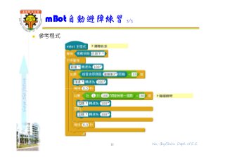 shapethefuture
 參考程式
mBot自動避障練習 3/3
10 Wu, ShyiShiou Dept. of E.E.
 