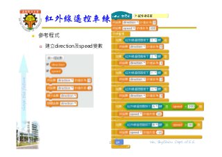 shapethefuture
 參考程式
 建立direction及speed變數
紅外線遙控車練習 3/4
17 Wu, ShyiShiou Dept. of E.E.
 