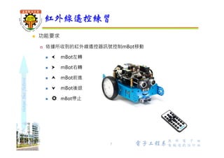 shapethefuture
 功能要求
 依據所收到的紅外線遙控器訊號發出音調1/4拍
 0 B4
 1 C5
 2 D5
 3 E5
 4 F5
 5 G5
 6 A5
 7 B5
 8 C6
 9 D6
紅外線電子琴練習 1/3
7 Wu, ShyiShiou Dept. of E.E.
 