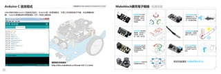 http://learn.makeblock.cc/ultrasonic-sensor/
被动红外探测器模块
可以探测到6米范围
人或动物产生的红外
辐射。
12
-
+
X Y
Z
Arduino C 語言程式 影像教學http://bbs.makeblock.cc/thread-422-1-1.html
mBot同時支援Arduino C語言程式設計。Arduino是一款便捷靈活、方便上手的開源電子平臺，包含硬體和軟
體。 Arduino軟體由程式開發環境（IDE）和核心庫組成。
Makeblock擴充電子模組--拓展探索
陀螺儀模組可以用來
測量物體在三度空
間的姿態，例如用
在相撲機器人上偵
測碰撞。
數碼管模組包含四位
數碼管，用來顯示一
些數據，例如速
度、時間、得分等。
可變電阻模組可以用
來檢測逆時針和瞬時
針的旋轉角度。例如
控制速度或RGB
LED燈。
瞭解更多詳情請到： 搖桿模組一一般用來控
聲音感應器模組可以
測量聲音的大小。應
用於聲音控制的項
目，例如聲控開關。
溫度感應器模組的作用
是量測溫度，測量範
圍從-55°C到125°C。
制物體的移動方向。
更多訊息請至 makeblock.cc
http://bbs.makeblock.cc/thread-423-1-1.html
探奇工作室http://touchclassroom.blogspot.tw/
 