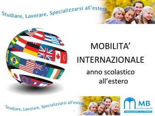 MOBILITA’
INTERNAZIONALE
anno scolastico
all’estero
1
 