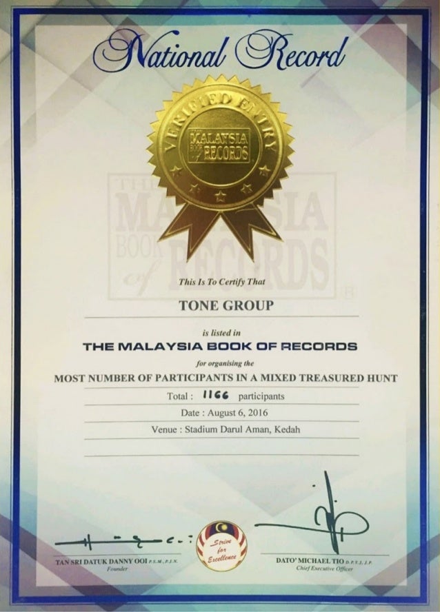 Tone Group Has Set A Record In Malaysia Book Of Records 2016
