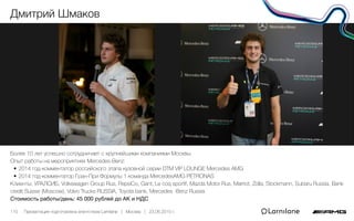 Более 10 лет успешно сотрудничает с крупнейшими компаниями Москвы.
Опыт работы на мероприятиях Mercedes-Benz:
•	2014 год-к...