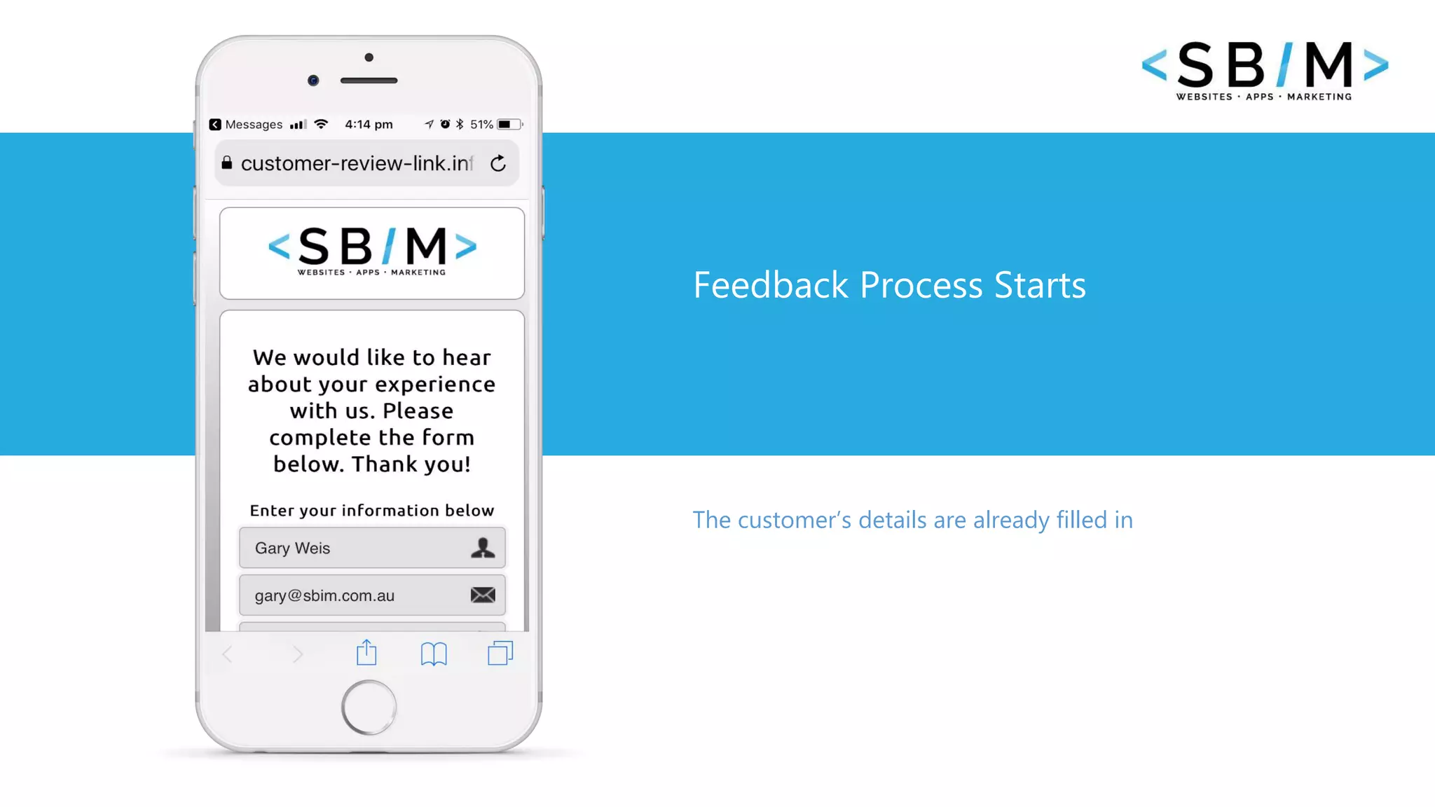 41 www.businesstemplates.com
Feedback Process Starts
The customer’s details are already filled in
 