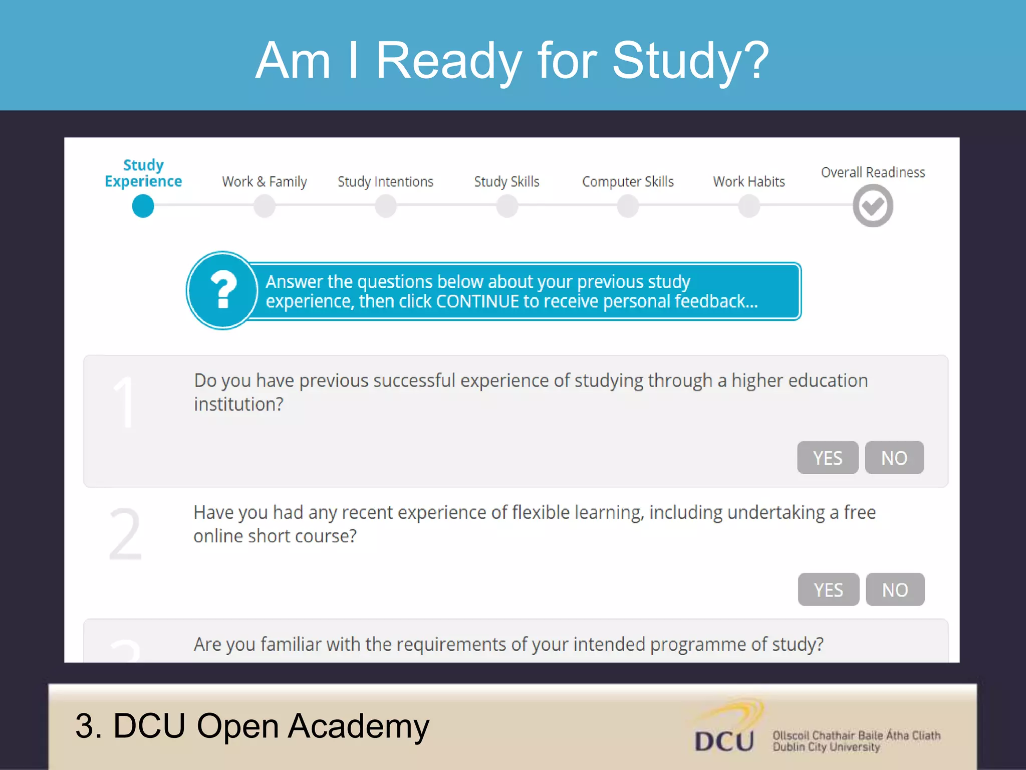 Am I Ready for Study?
3. DCU Open Academy
 