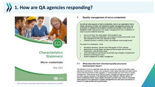 https://www.qaa.ac.uk/the-quality-code/characteristics-statements/micro-credentials
1. How are QA agencies responding?
 