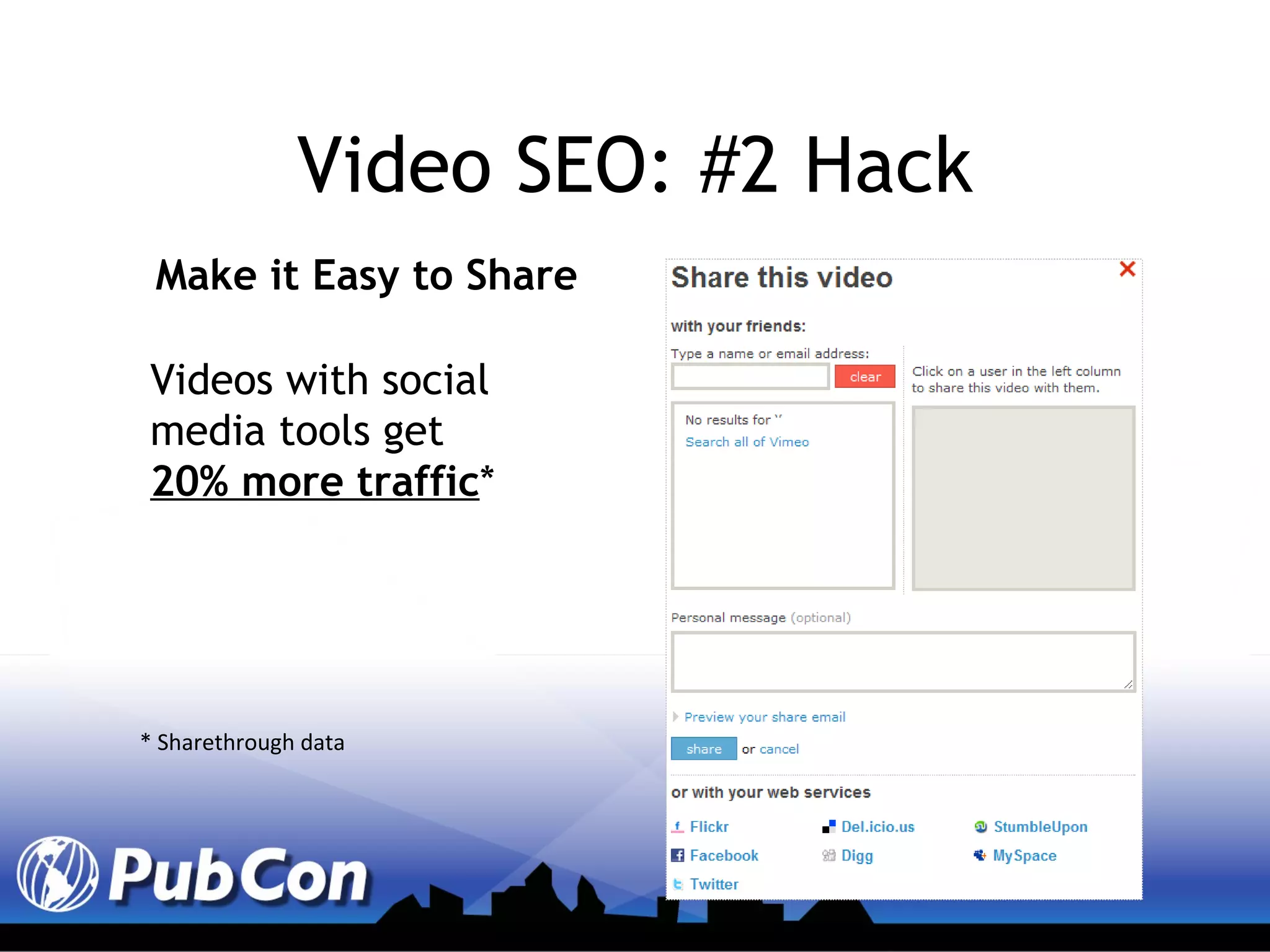 Video SEO: #2 Hack Make it Easy to Share Videos with social media tools get  20% more traffic * * Sharethrough data 