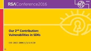 #RSAC
Our 2nd Contribution:
Vulnerabilities in SDKs
CVE-2015-2000/1/2/3/4/20
93
 