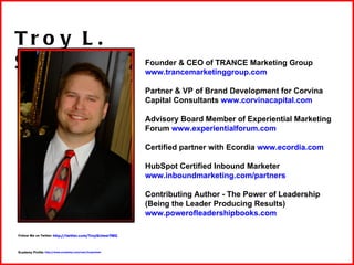 Founder & CEO of TRANCE Marketing Group  www.trancemarketinggroup.com   Partner & VP of Brand Development for Corvina Capi...