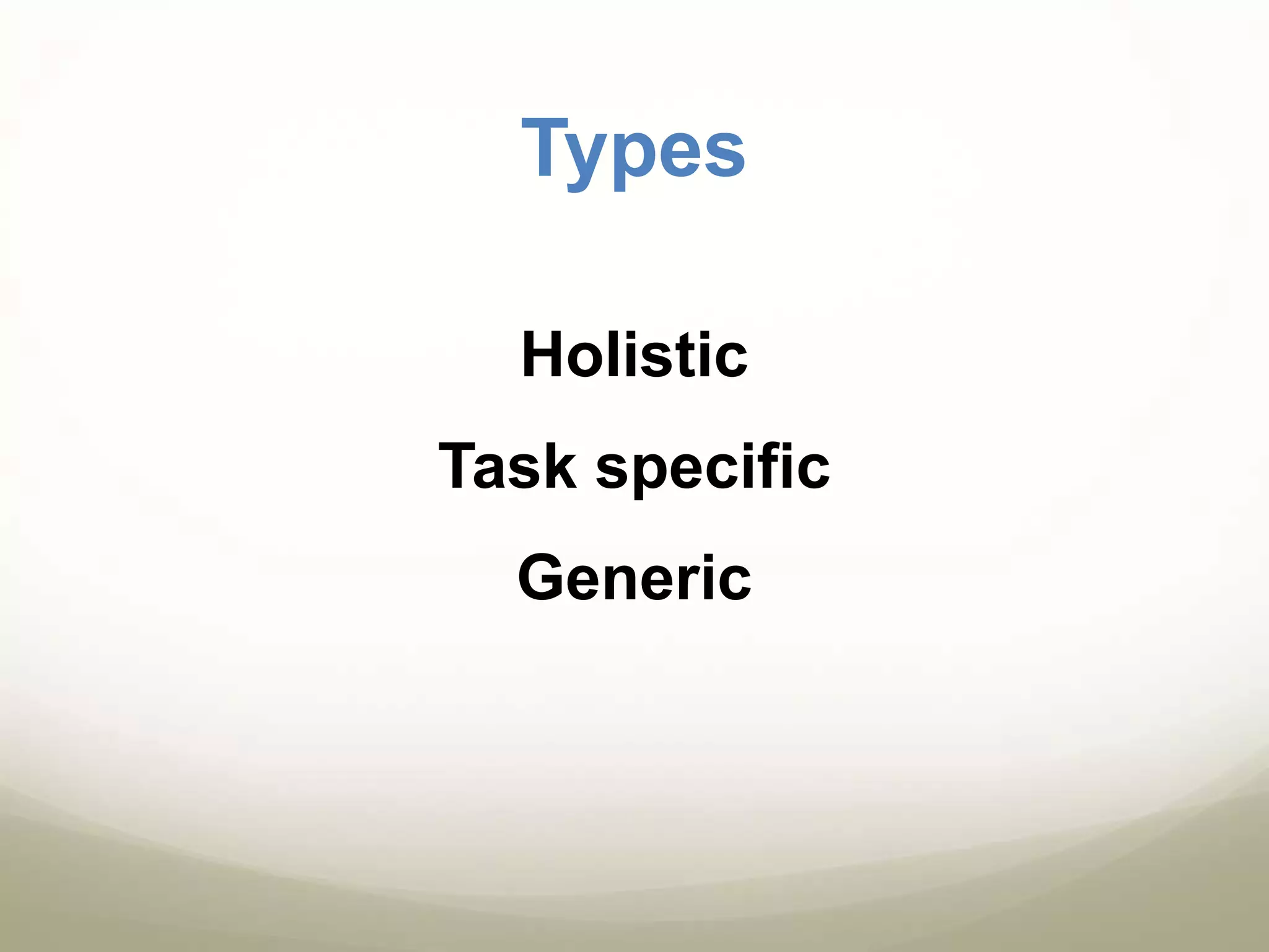Rubric DefinitionA rubric is a guideline for assessing student performanceThe guidelines evaluate what a performance is like at various levels – Extraordinary (A+) 	Excellent (A –/B+) , 		 Good (B-/C+)		Poor (D/F)