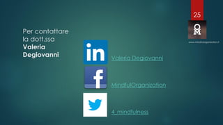 Per contattare
la dott.ssa
Valeria
Degiovanni Valeria Degiovanni
MindfulOrganization
4_mindfulness
www.mindfulorganization.it
25
 