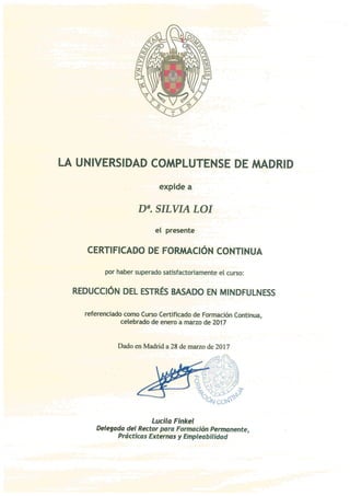 MBSR Silvia Loi Complutense University Madrid Certificate