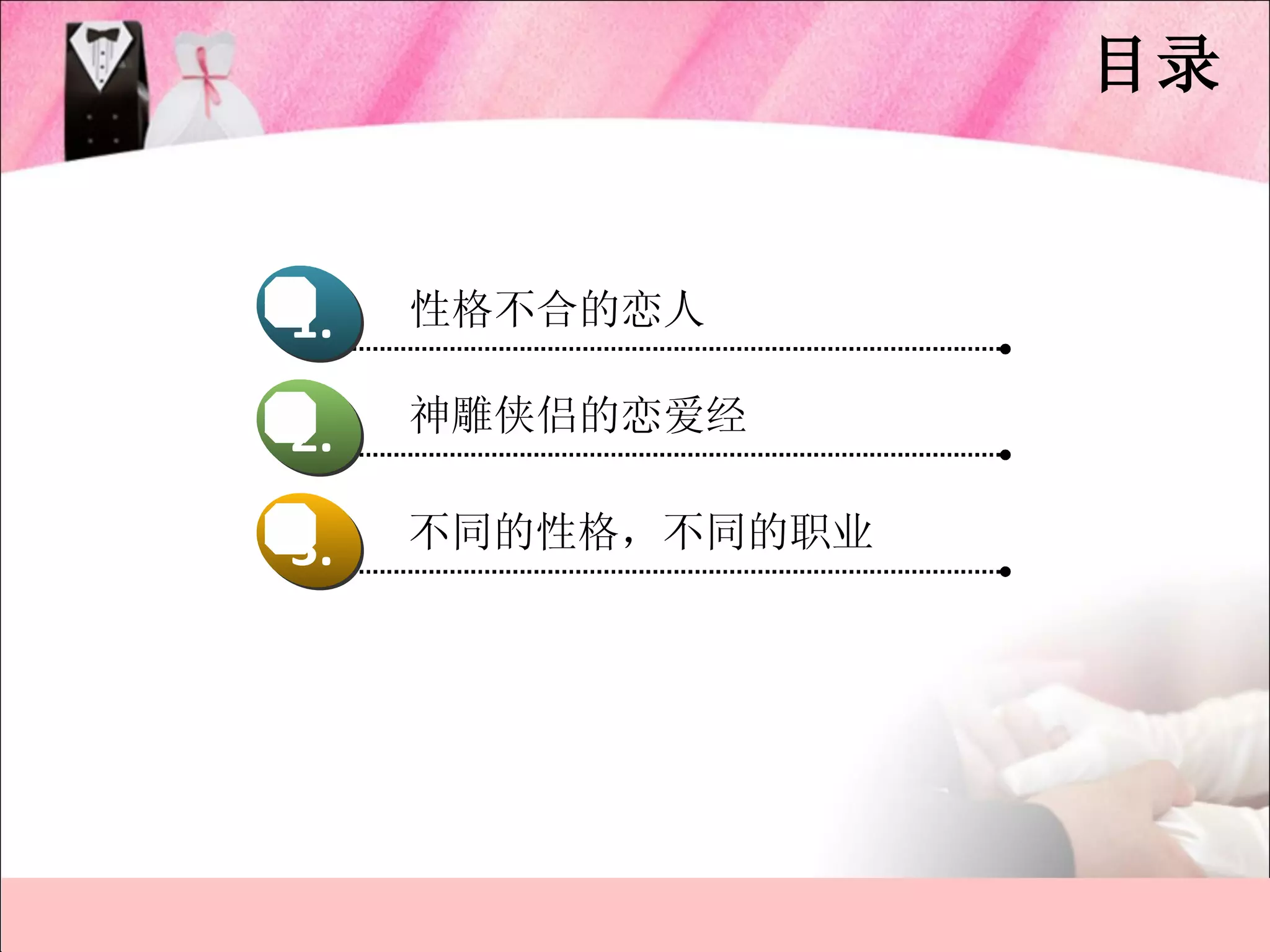 目录


1.   性格不合的恋人

     神雕侠侣的恋爱经
2.

3.   不同的性格，不同的职业
 