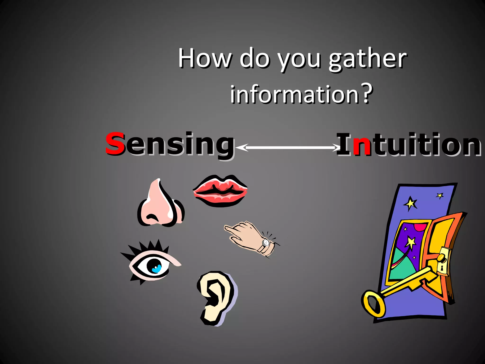 How do you gather
      information?
Sensing       Intuition
 
