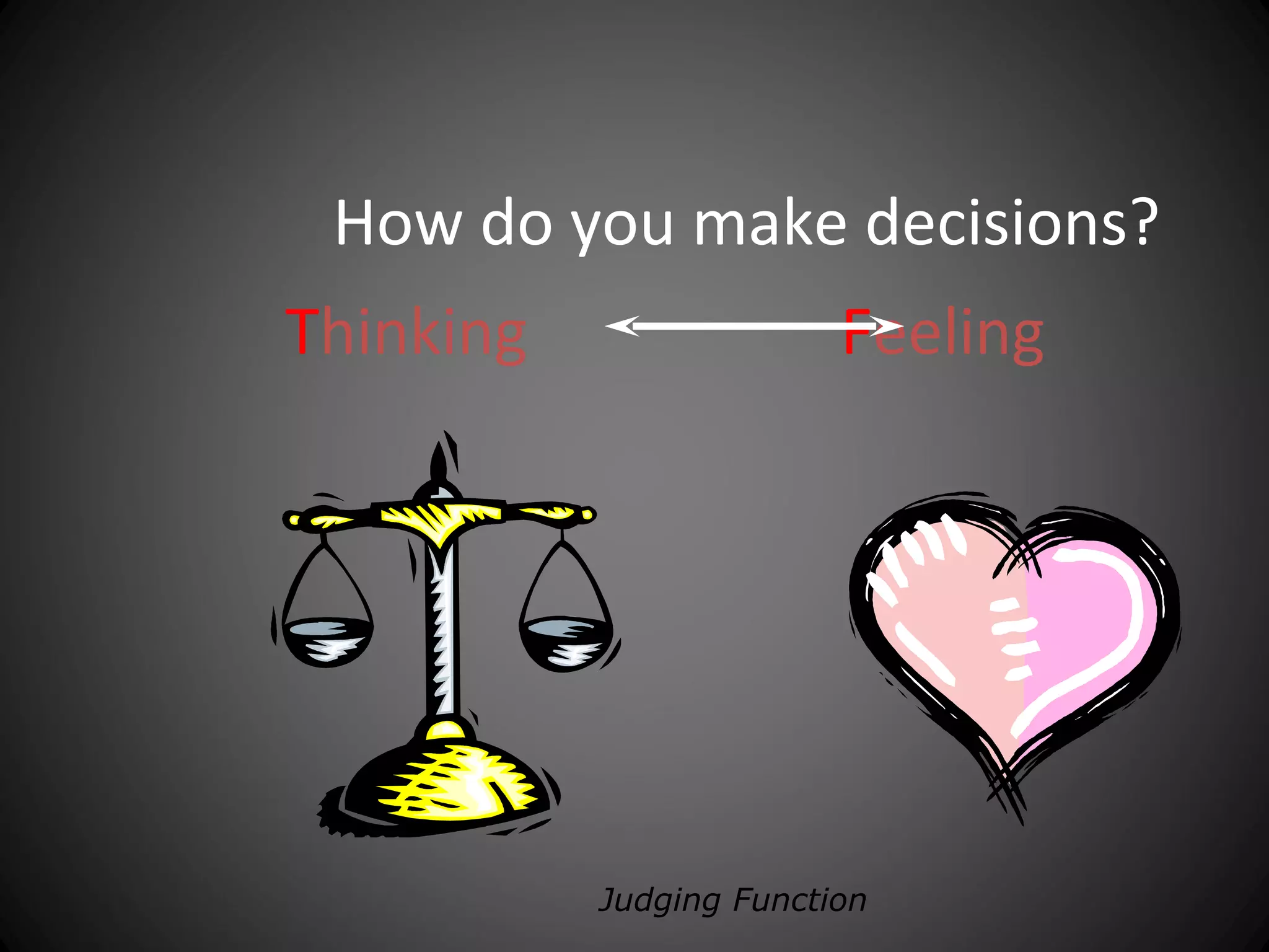 How do you make decisions?
Thinking                 Feeling




           Judging Function
 