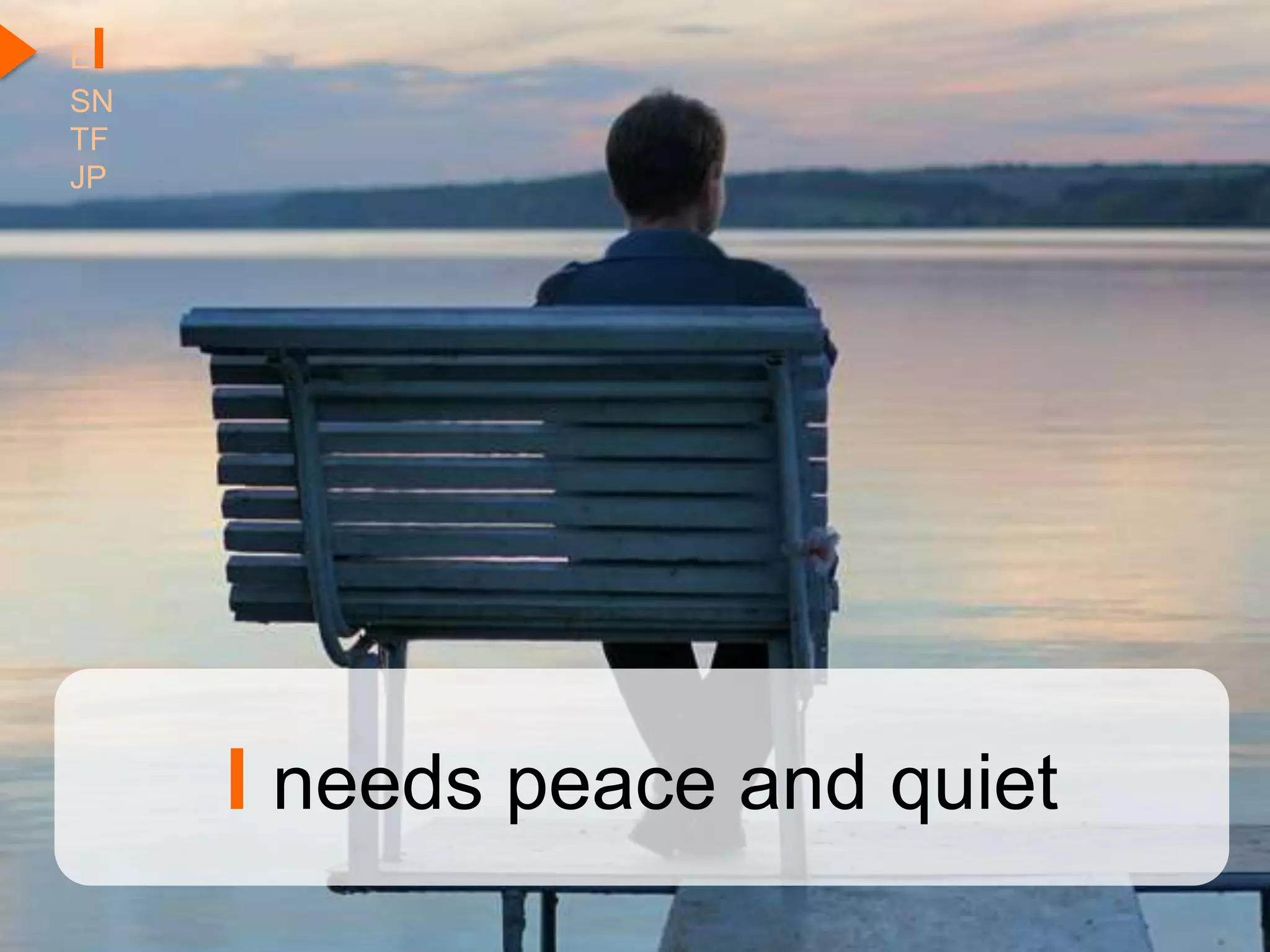 I
E
SN
TF
JP




     I needs peace and quiet
 