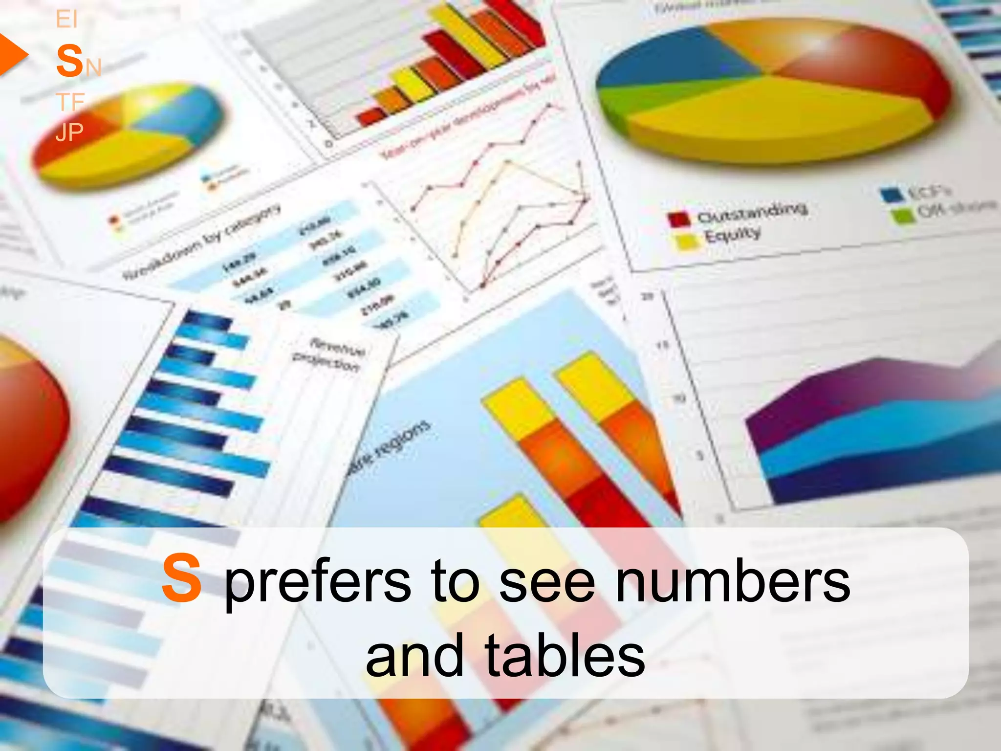 EI
SN
TF
JP




     S prefers to see numbers
            and tables
 