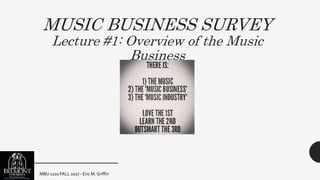 MUSIC BUSINESS SURVEY
Lecture #1: Overview of the Music
Business
MBU 1110 FALL 2017 - Eric M. Griffin
 