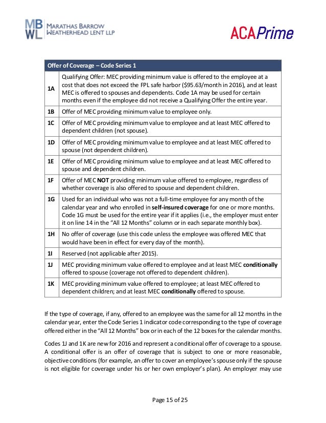 mbwl aca prime employers guide to aca reporting 1 9 2017 form 1 b conditional employee