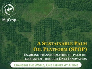 CHANGING THE WORLD, ONE FARMER AT A TIME
ENABLING TRANSFORMATION OF PALM OIL
ECOSYSTEM THROUGH DATA INNOVATION
A SUSTAINABLE PALM
OIL PLATFORM (SPOP)
 