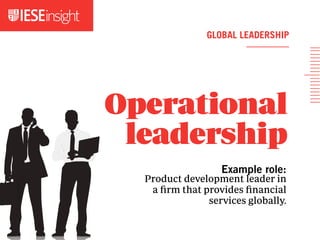 GLOBAL LEADERSHIP
Operational
leadership
Example role:
Product development leader in
a ﬁrm that provides ﬁnancial
services globally.
 