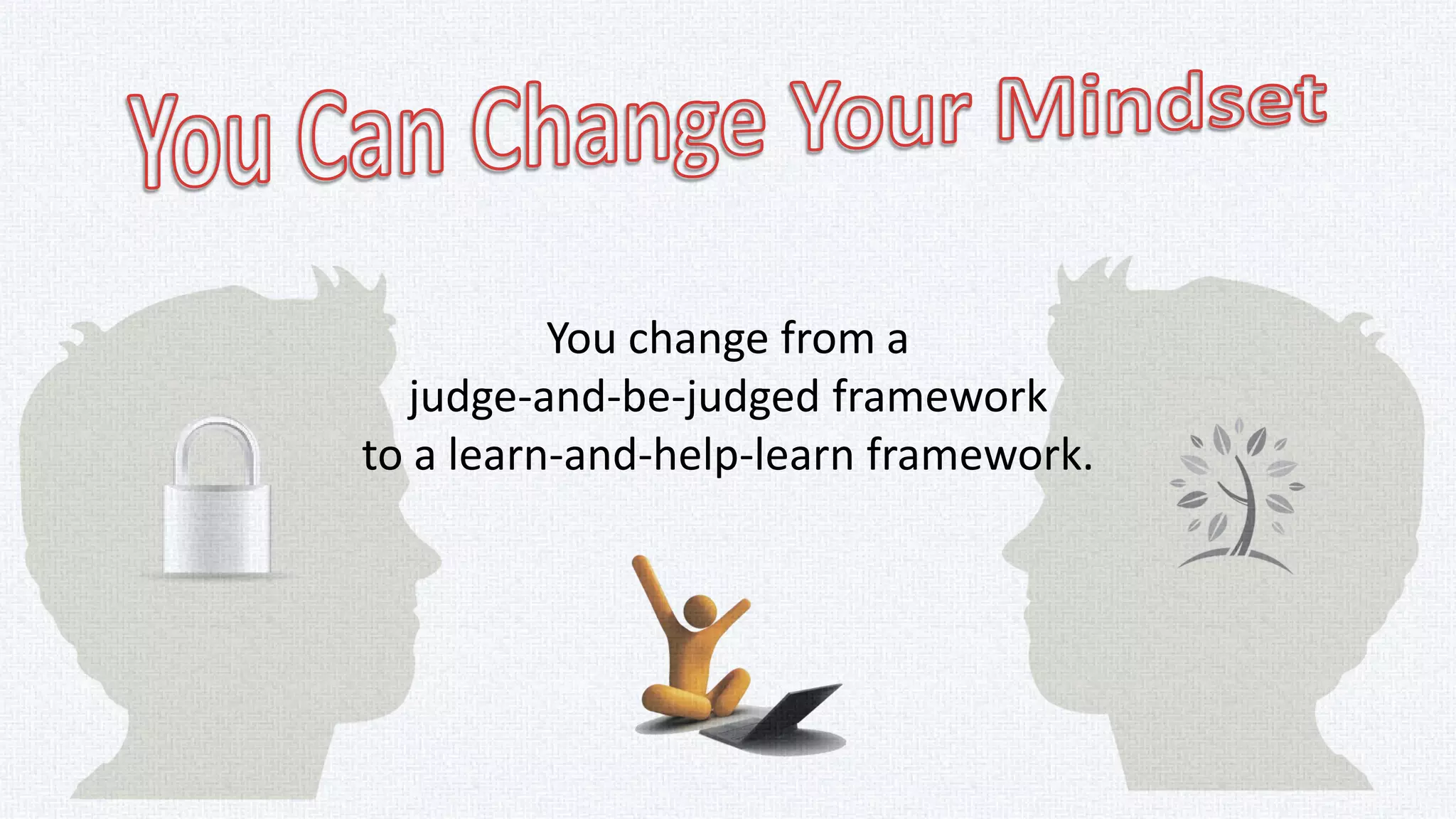 Mindset change is not about
picking up a few pointers here
and there. It's about seeing
things in a new way.
 