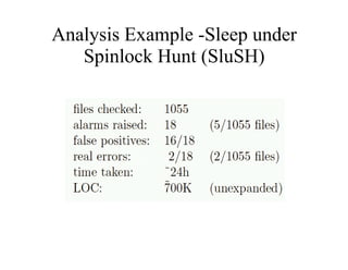 Analysis Example -Sleep under
Spinlock Hunt (SluSH)
 