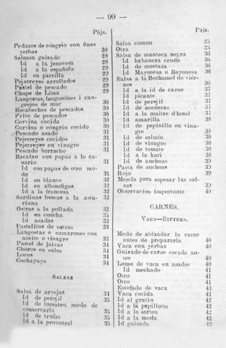 ...,..
35
33

rit

Rli
45

yonex;i
Le G r -

3(
30
3t1

le

.
lotel
I

- , - -horrarlio
.I’c~rndo

31

Il,icn.l?o con papa.? a, lo cannrio

31

----o--

rina-

37
37
37
3i
3i

33

33
35
35
3’3
33
3!)

I d de toniite
I d n. la kari
I d de anchoas
Pasta de nnclrona
43
Rojo
33
JIezcla Darn espesar Ins snlSRS
33
Obserracion iinporta.nte
-10

Modo de ablnntlnr la cnrno
it n t es ( e prepn ra rl a.
L
40
Vnca con Ferlias
40
Gnimdo de came c o c ~ d an;~
tes

Lomo de r a m e n nsatlor
Id mechndo
SALS S
A
%l,lS

I tl
Id
ro

Owo

Otro
Nstofacto (le vncn
Vacn cocida
Id a1 gratin
I d a In papillotte
I d a 1% sarten
Id a la nioda
Id qiiisntla

40
40

41
41
‘11
41

41
42
42.
42

42
I7

’

 