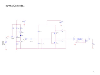 TTL⇒CMOS(Mode1)
R1
4k
R2
1.6k
R3
130
R4
1k
1
R5
50
Vin_TTL
0
1
C1
20p
0
VCC
5Vdc VDD
10Vdc
0
0
M3
CMOSN_1
M4
CMOSP_1
V1
TD = 0
TF = 50n
PW = 2000n
PER = 4200n
V1 = 0
TR = 50n
V2 = 5
0
D4
DTTL1
D5
DCLAMP
D6
DCLAMP
Q5
QTTL001
CL
50p
0
C2
0.5p
Q6
QTTL002
Q7
QTTL002
Q8
QTTL002
C3
1p
GAIN = 1.1
V
V L1
10nH
1 2
T1
TD = 145n
Z0 = 50
2
 