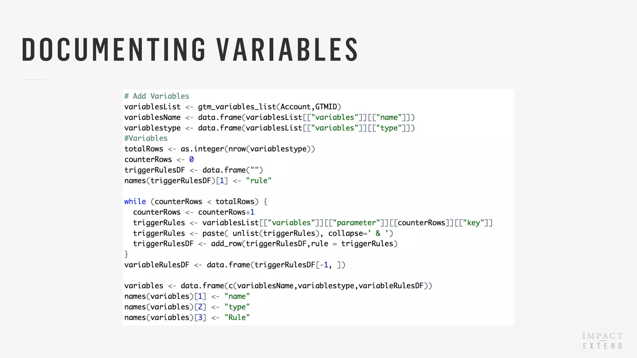 DOCUMENTING VARIABLES
 