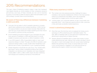 2015 State of Marketing 32
2015 Recommendations: Email
Evaluate email’s role in the customer journey.
•	 Subscribers keep ...