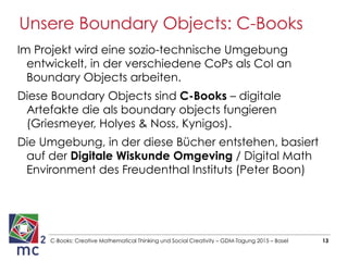 C-Books: Creative Mathematical Thinking und Social Creativity – GDM-Tagung 2015 – Basel 13
Unsere Boundary Objects: C-Book...