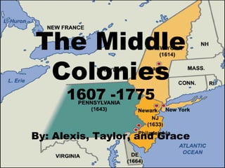 The Middle Colonies 1607 -1775 By: Alexis, Taylor, and Grace 