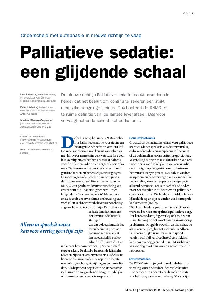 Palliatieve sedatie een glijdende schaal Palliatieve sedatie een glijdende schaal