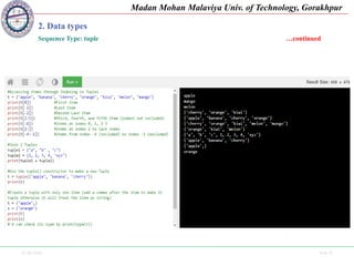 25-09-2020 Side 19
Madan Mohan Malaviya Univ. of Technology, Gorakhpur
2. Data types
Sequence Type: tuple …continued
 