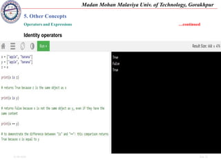 25-09-2020 Side 32
Madan Mohan Malaviya Univ. of Technology, Gorakhpur
5. Other Concepts
Operators and Expressions …continued
Identity operators
 