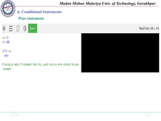 25-09-2020 Side 47
Madan Mohan Malaviya Univ. of Technology, Gorakhpur
6. Conditional Statements
Pass statement
 