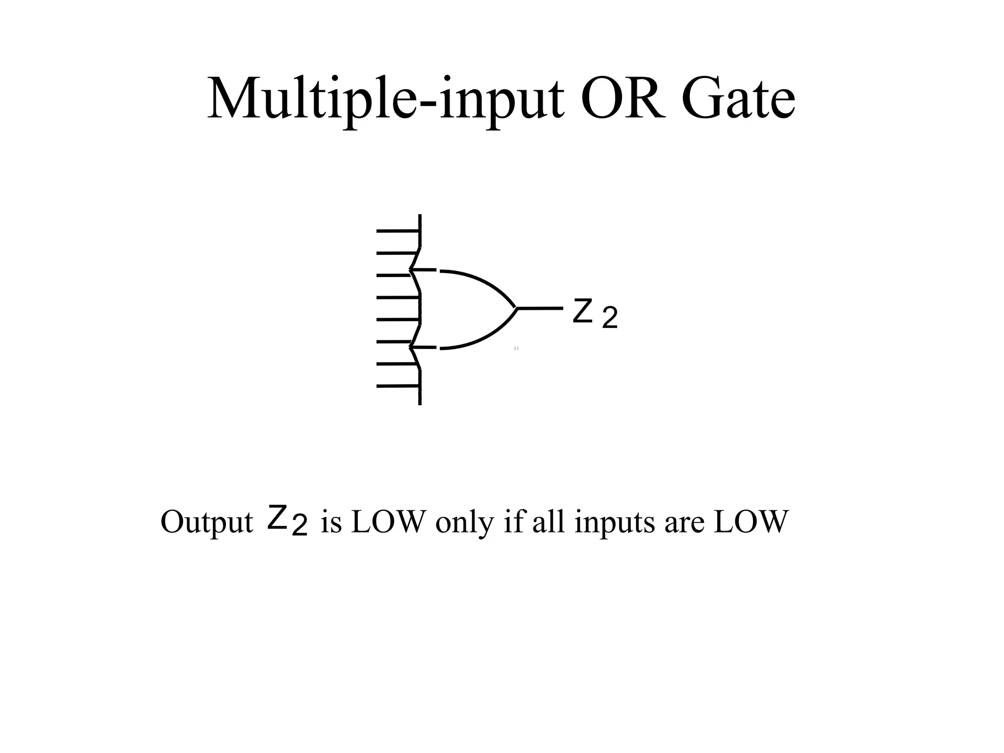 Multiple-input OR Gate
Output is LOW only if all inputs are LOWZ2
2Z
 