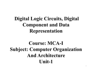 Digital Logic Circuits, Digital
Component and Data
Representation
Course: MCA-I
Subject: Computer Organization
And Architecture
Unit-1
1
 