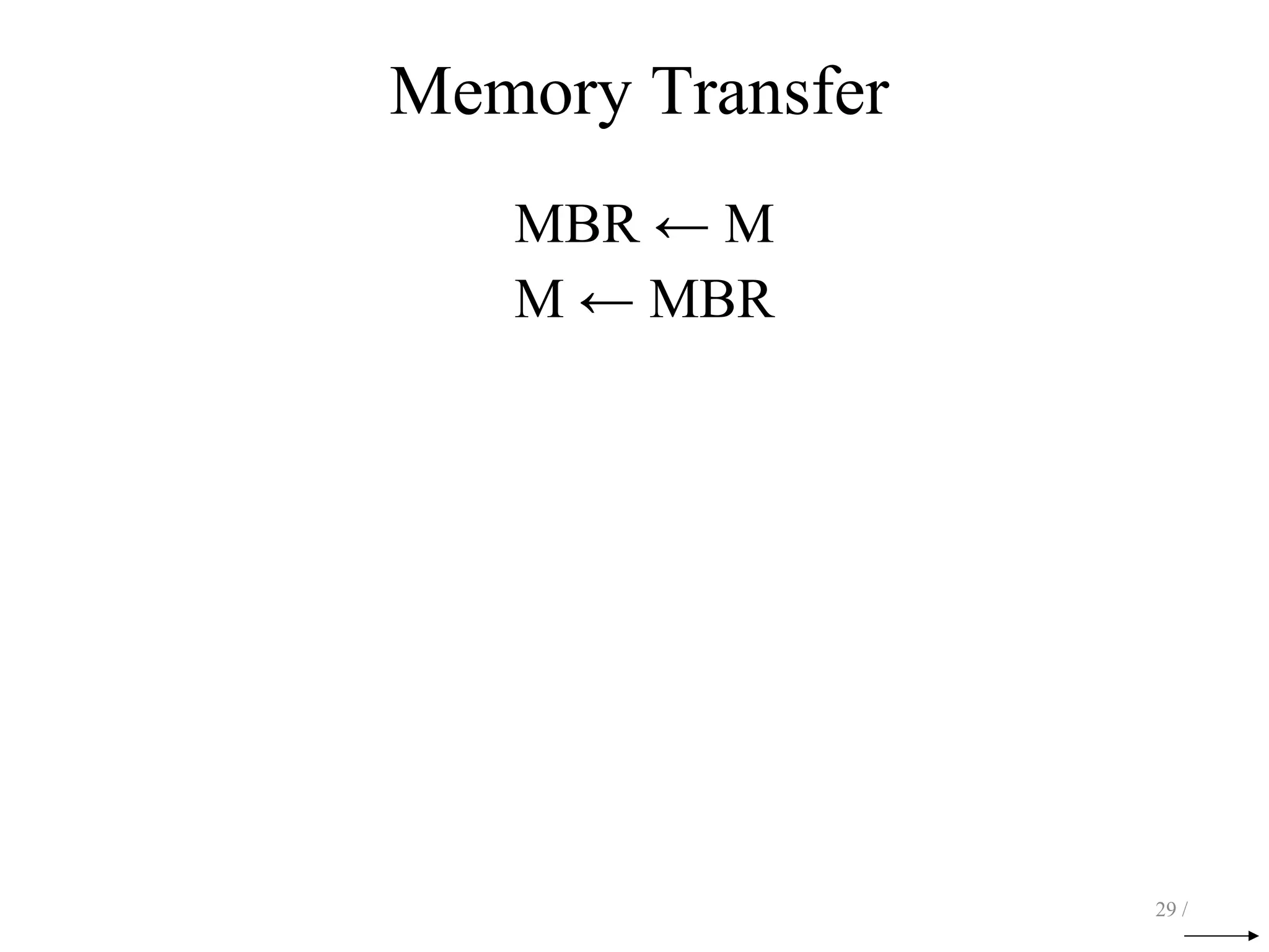 Memory Transfer
MBR ← M
M ← MBR
29 /
 