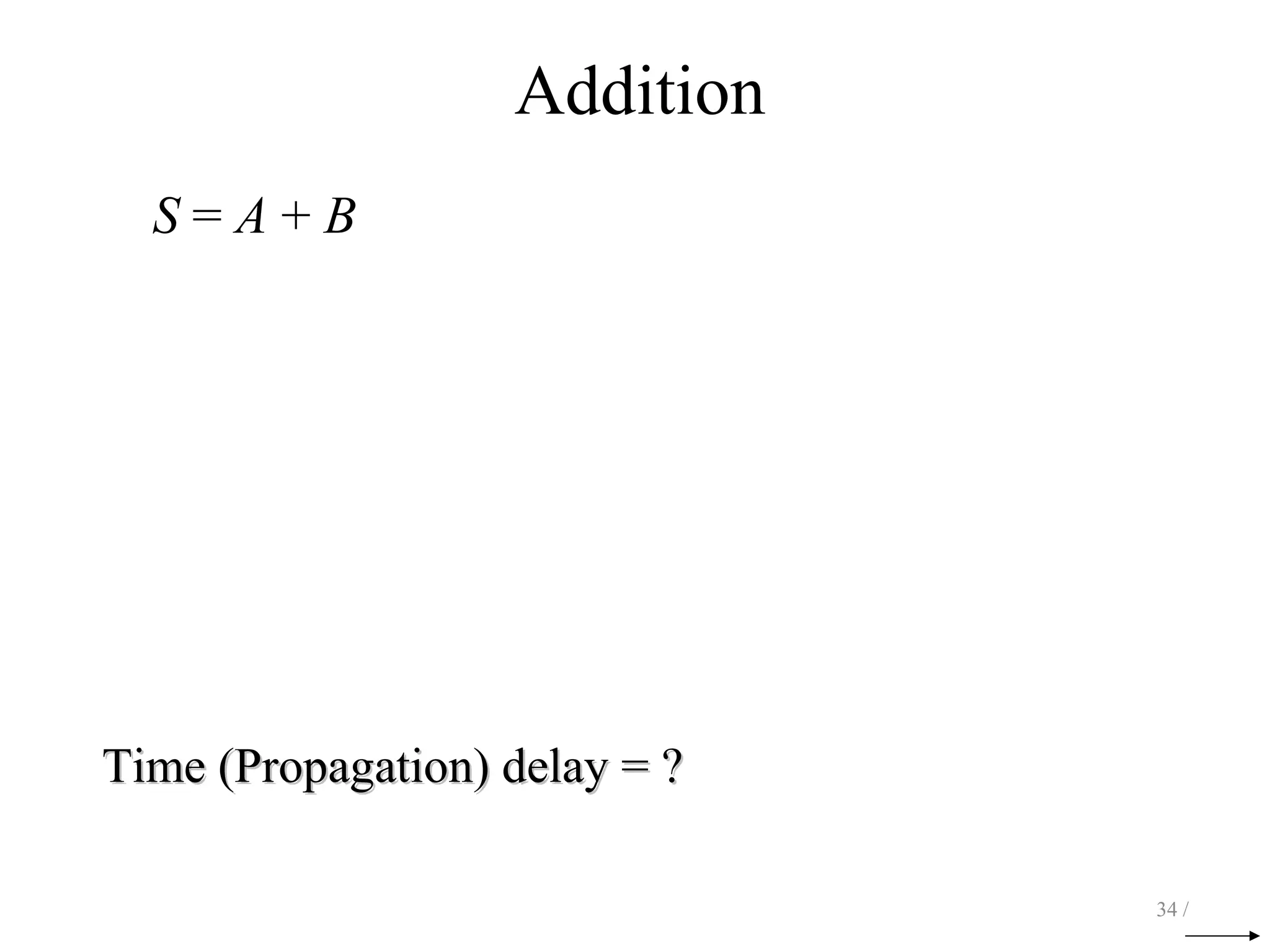 Addition
S = A + B
34 /
Time (Propagation) delay = ?Time (Propagation) delay = ?
 