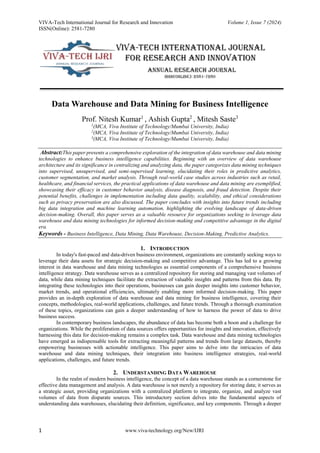 Data Warehouse and Data Mining for Business Intelligence | PDF