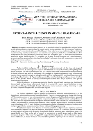 ARTIFICIAL INTELLIGENCE IN MENTAL HEALTHCARE | PDF